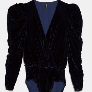 ZARA VELVET BODYSUIT MIDNIGHT BLUE
